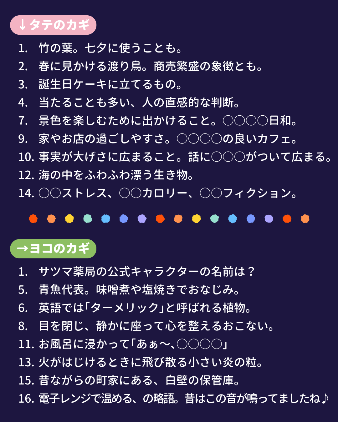 たてのカギとよこのカギから答えのフルーツを見つけてね！